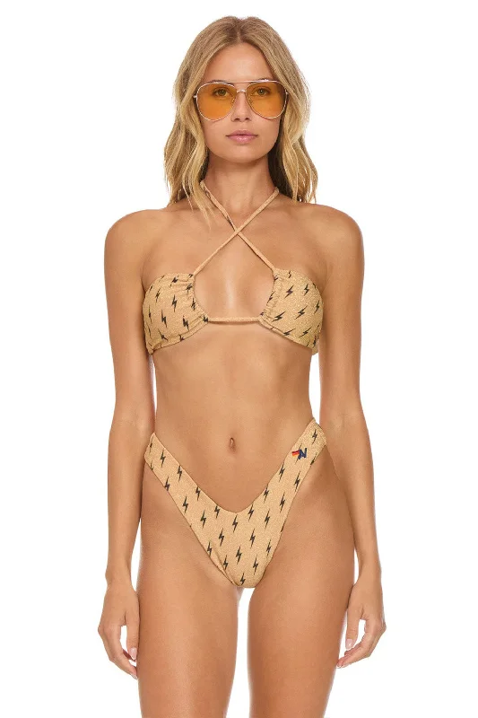 Women's Crochet - Trimmed Swim Tops in White for a Boho - Inspired Beach OutfitSPARKLE ST TROPEZ BANDEAU HALTER BIKINI TOP - BLACK BOLT REPEAT