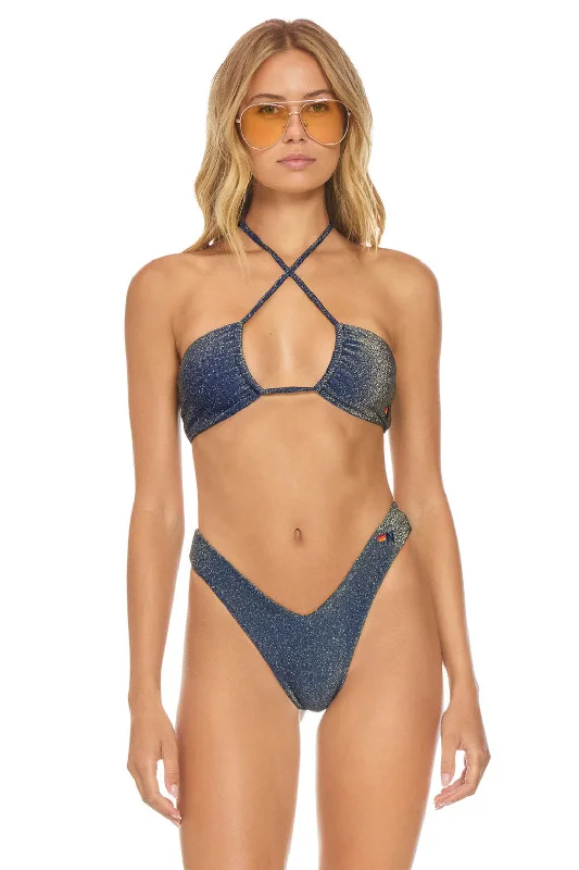 Women's Long - Sleeve Rash Guard Swim Tops in Black for Sun Protection and SurfingSPARKLE ST TROPEZ BANDEAU HALTER BIKINI TOP - NAVY