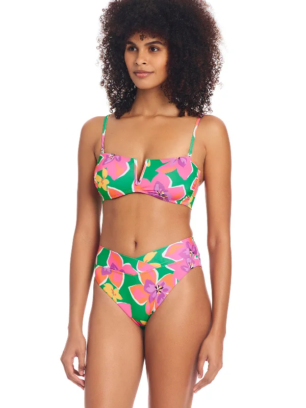Women's Underwire Push - Up Swim Tops in Black for Enhanced Support and CleavageSuper Bloom V-Wire Bandeau Bikini Top Multi