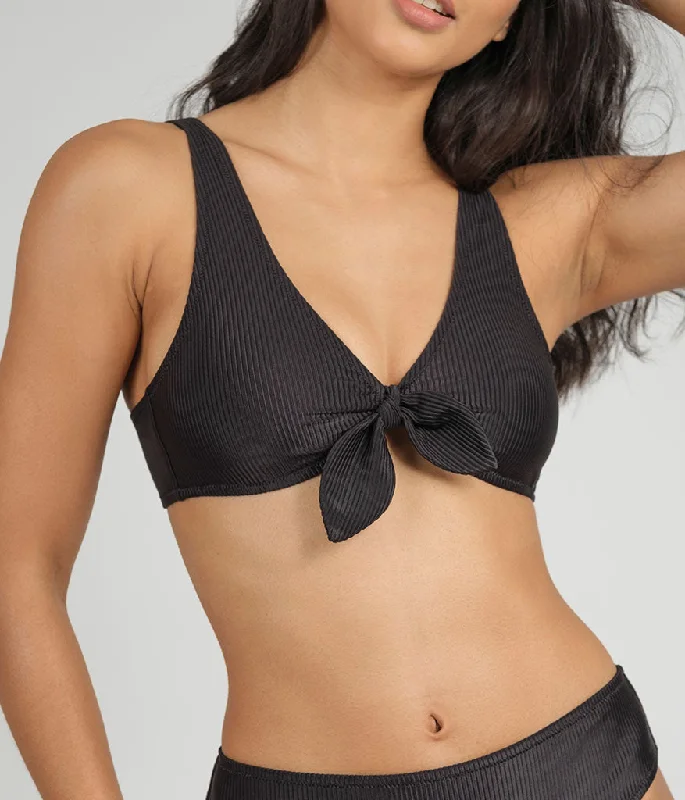 Plus Size Women's Floral - Embroidery Swim Tops in Cream for a Delicate and Elegant AppearanceThe Swim Ribbed Plunge Bralette: Jet Black