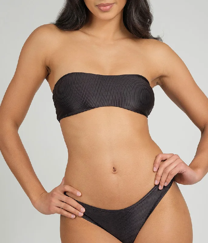 Plus Size Women's Ruffled Bikini Tops in Floral Print for a Feminine Beach LookThe Swim Ribbed Tie-Front Bandeau: Jet Black