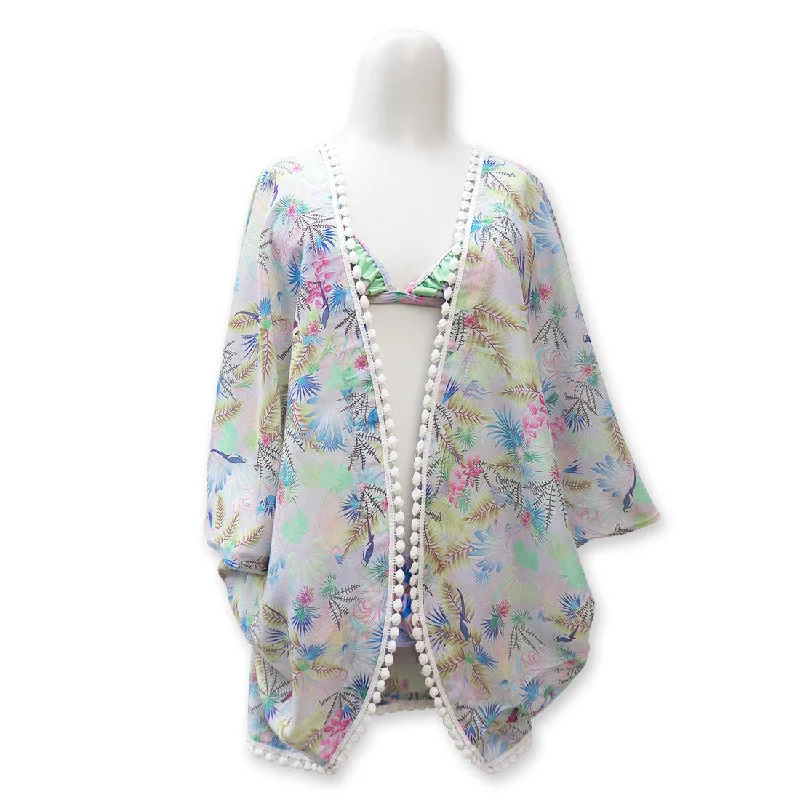 Minimalist - designed cover ups for a sleek and simple beach appearanceTropical Bird Pink Kimono