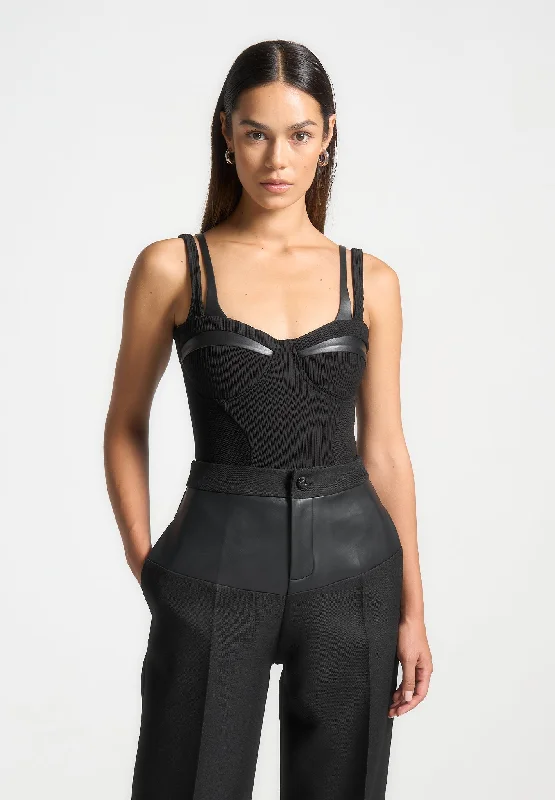 Seamless Bodysuits for a Smooth Underwear LookTwin Strap Ribbed Bodysuit - Black