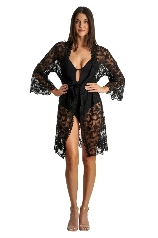 Tunic - style cover ups for a loose and comfortable beach outfitWhite Boho Lace Kimono Cover Up