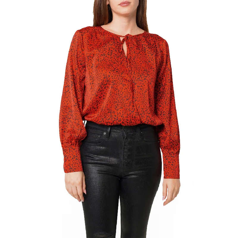 Plus - Size Bodysuits with a Comfortable and Flattering FitWomen's Tie-neck Long Sleeve Bodysuit in Red Leopard