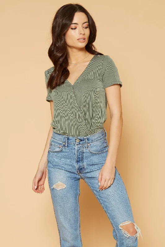 Organic Cotton Bodysuits for an Eco - Friendly and Comfortable OptionWomen's V-Neck SS Surplus Bodysuit in Green