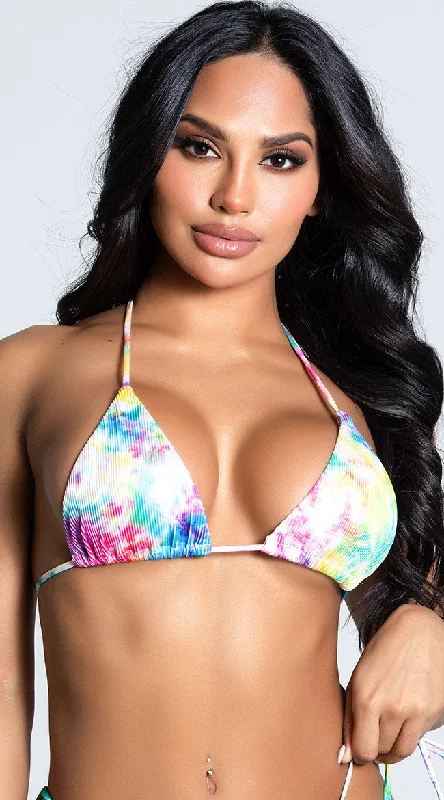 Women's High - Neck Swim Tops in Navy with Zipper for a Sleek and Sporty LookYandy Tempting Tie Dye Bikini Top
